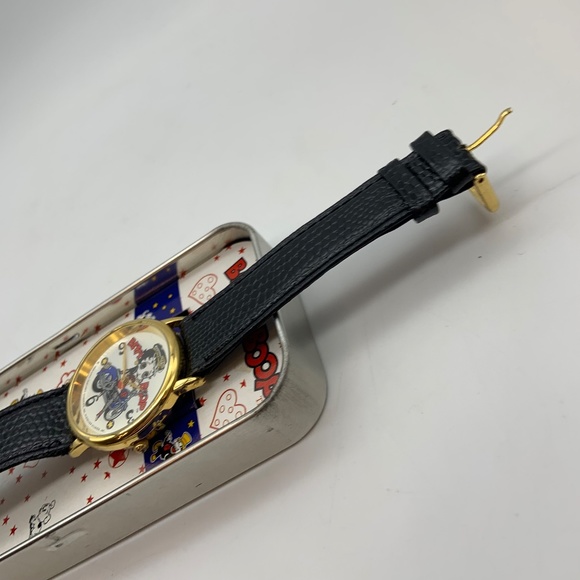 Vintage \'96 Betty Boop Motorcycle Betty Moving Eyes Lizard Grain Watch WORKING!